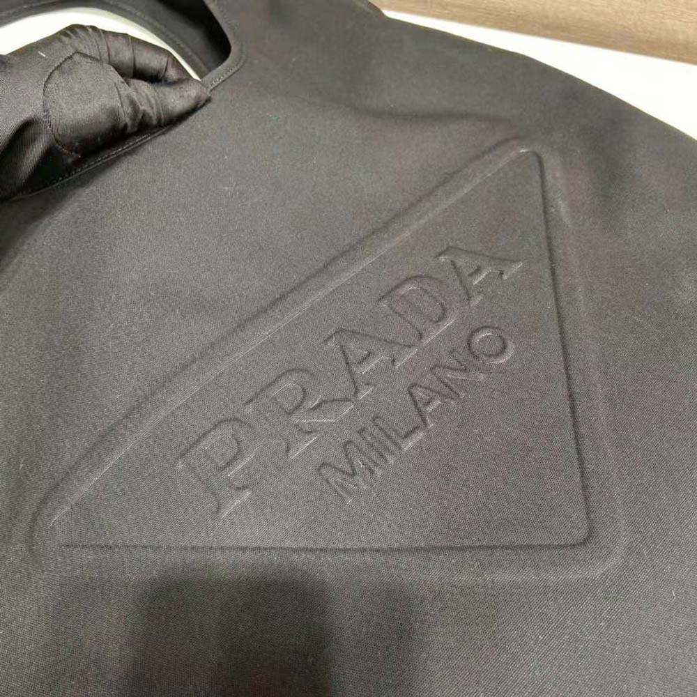 Prada Men Canvas Hobo Bag with Embossed Logo on the Front-Black - image 8