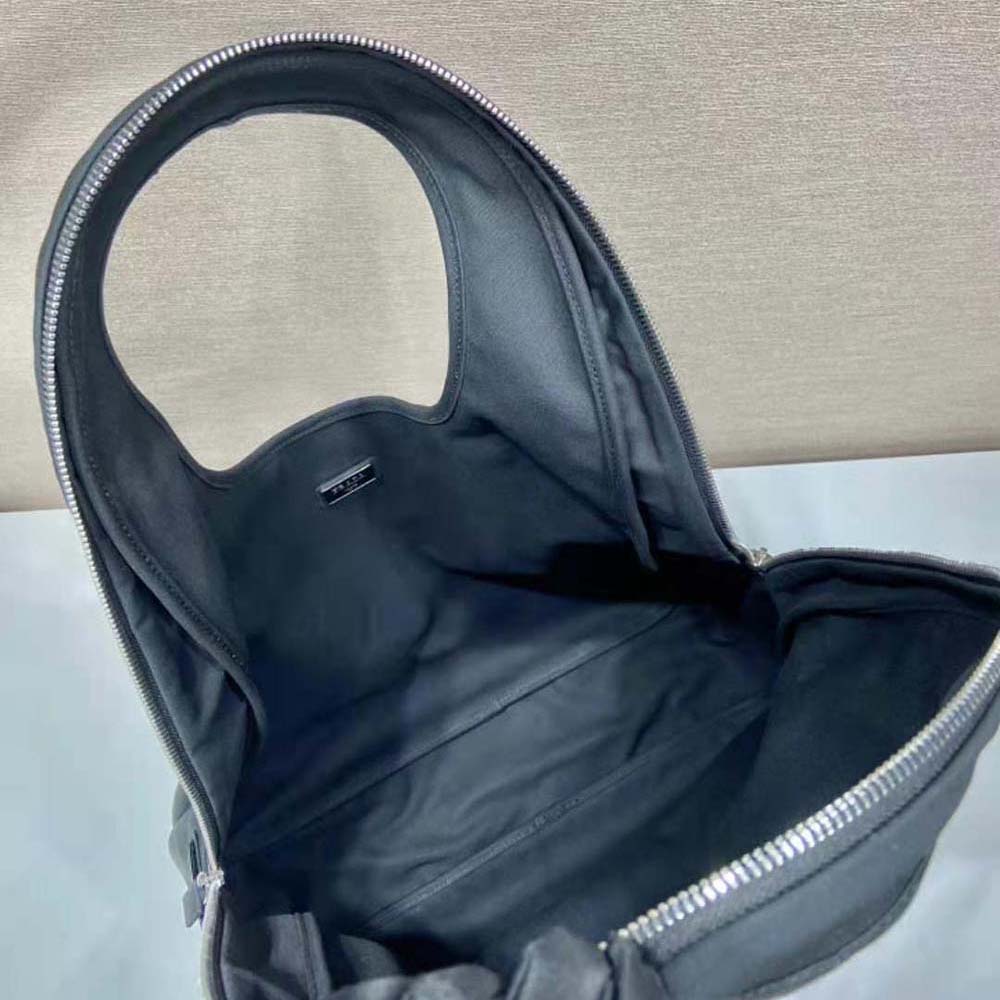Prada Men Canvas Hobo Bag with Embossed Logo on the Front-Black - image 7