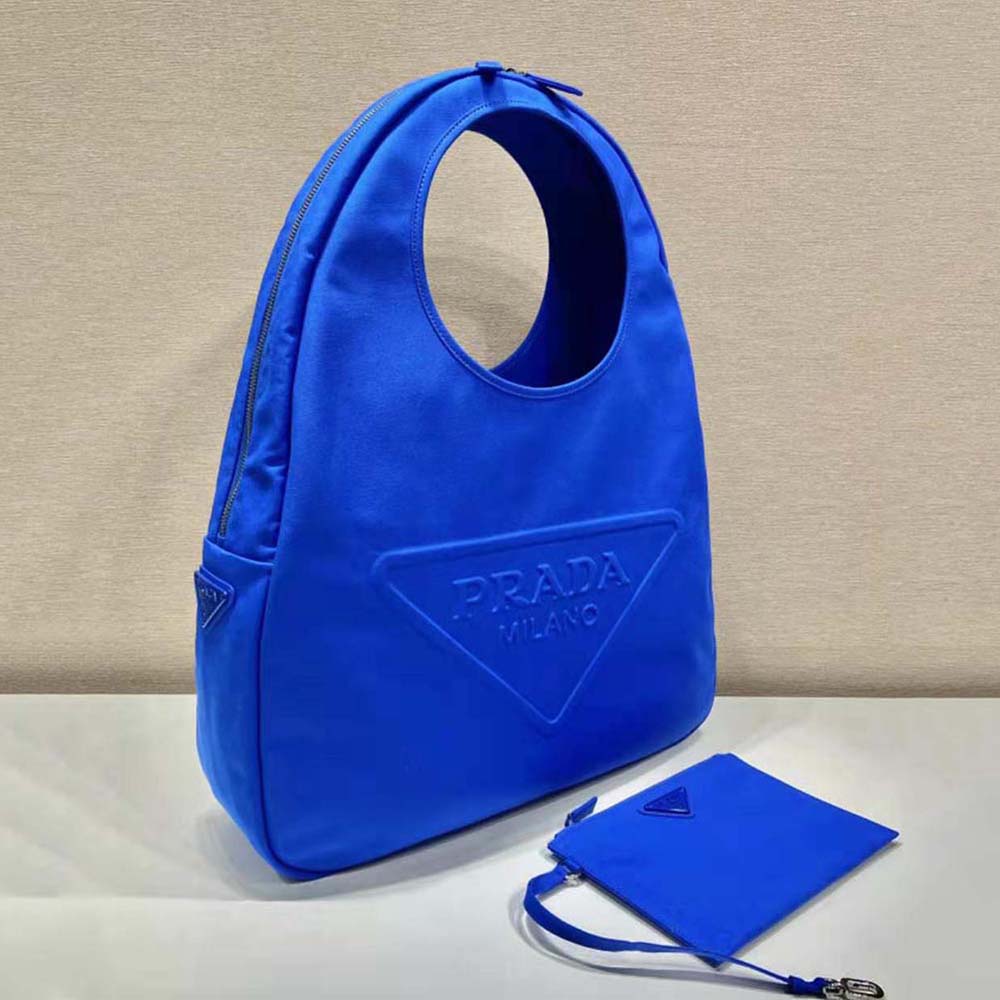 Prada Men Canvas Hobo Bag with Embossed Logo on the Front-Blue - image 4