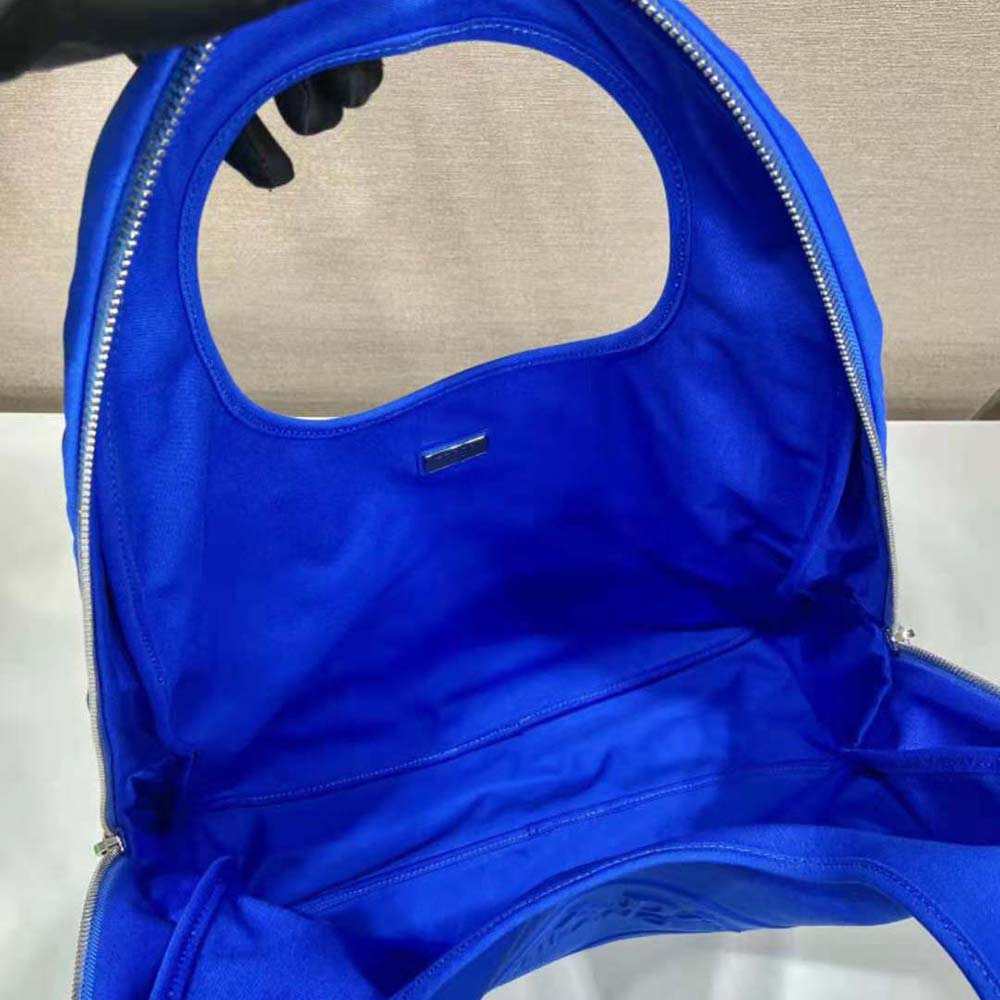 Prada Men Canvas Hobo Bag with Embossed Logo on the Front-Blue - image 8