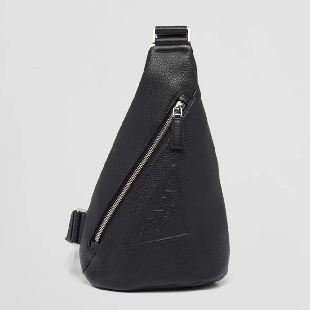 Front view of Prada Men Cross Leather Bag wite Logo-Print Re-Nylon lining-Black