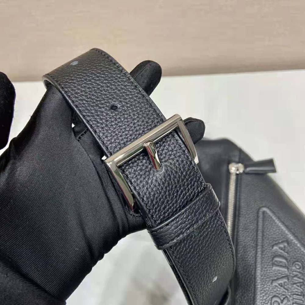 Prada Men Cross Leather Bag wite Logo-Print Re-Nylon lining-Black - image 7