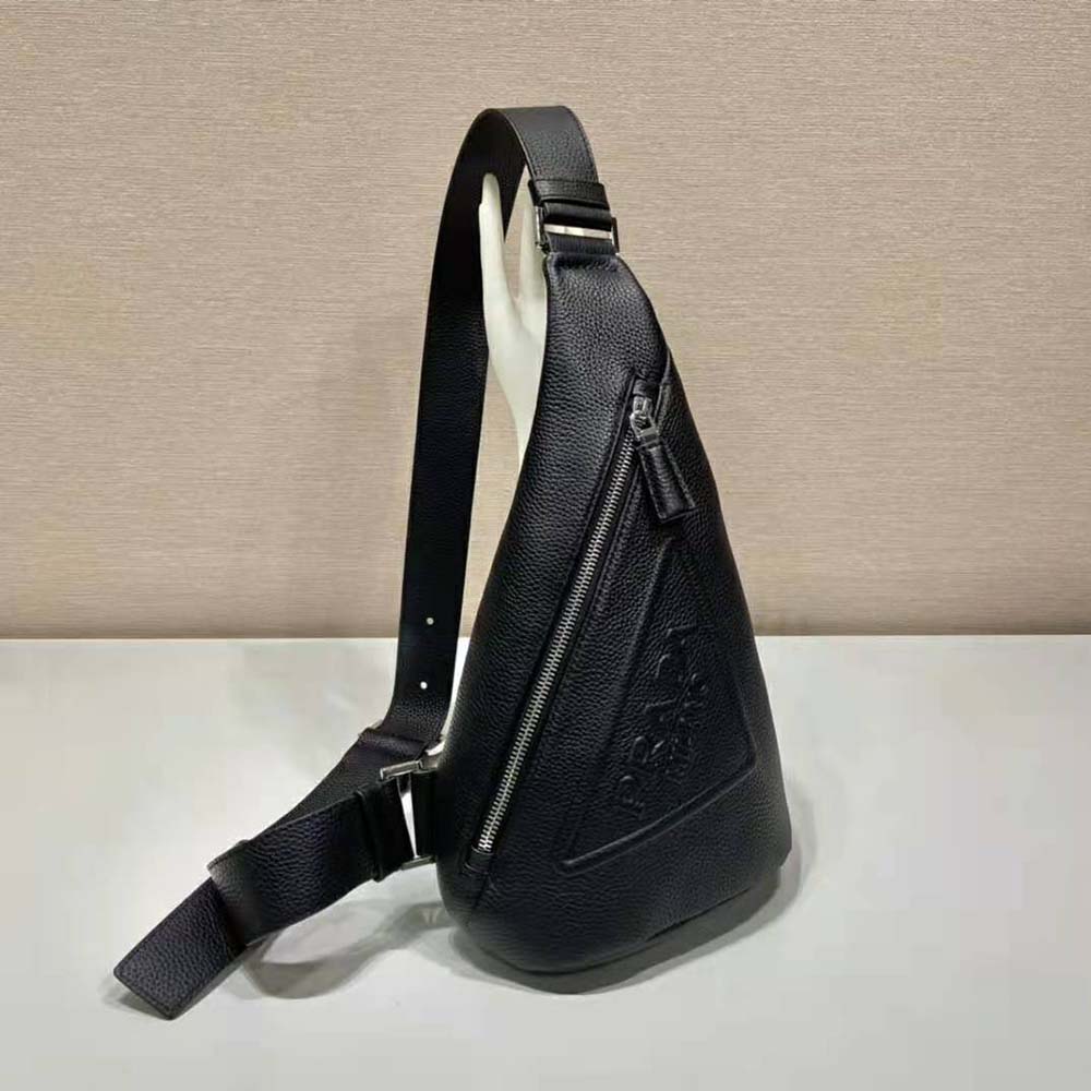 Side angle showing adjustable strap on Prada Men Cross Leather Bag
