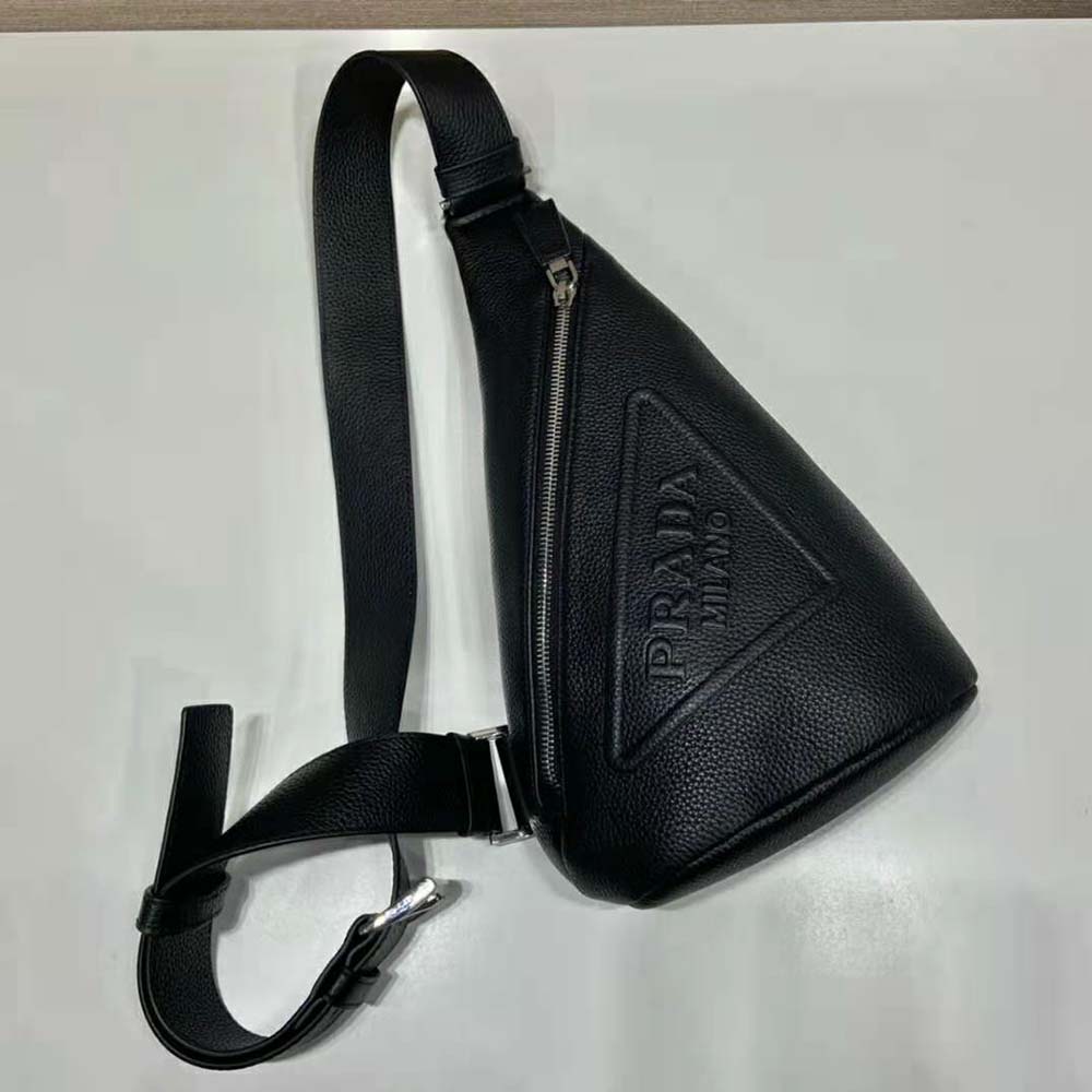 Prada Men Cross Leather Bag wite Logo-Print Re-Nylon lining-Black - image 5