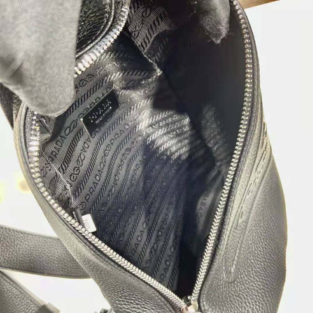 Prada Men Cross Leather Bag wite Logo-Print Re-Nylon lining-Black - image 9