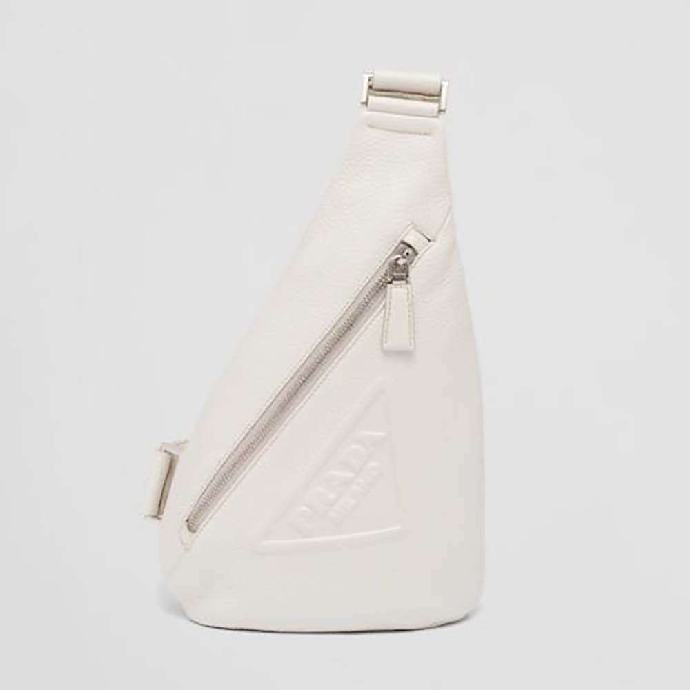 Front view of Prada Men Cross Leather Bag wite Logo-Print Re-Nylon lining-White