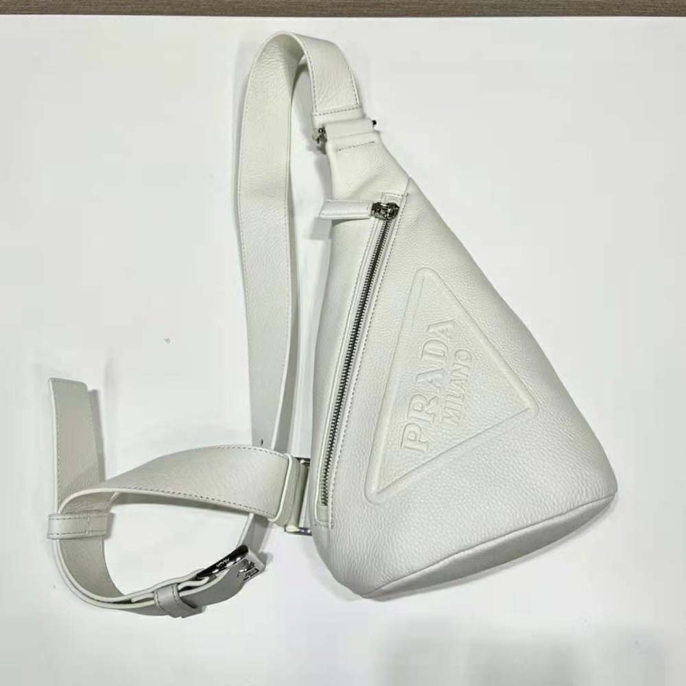 Prada Men Cross Leather Bag wite Logo-Print Re-Nylon lining-White - image 5