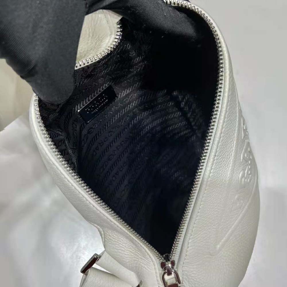 Prada Men Cross Leather Bag wite Logo-Print Re-Nylon lining-White - image 8