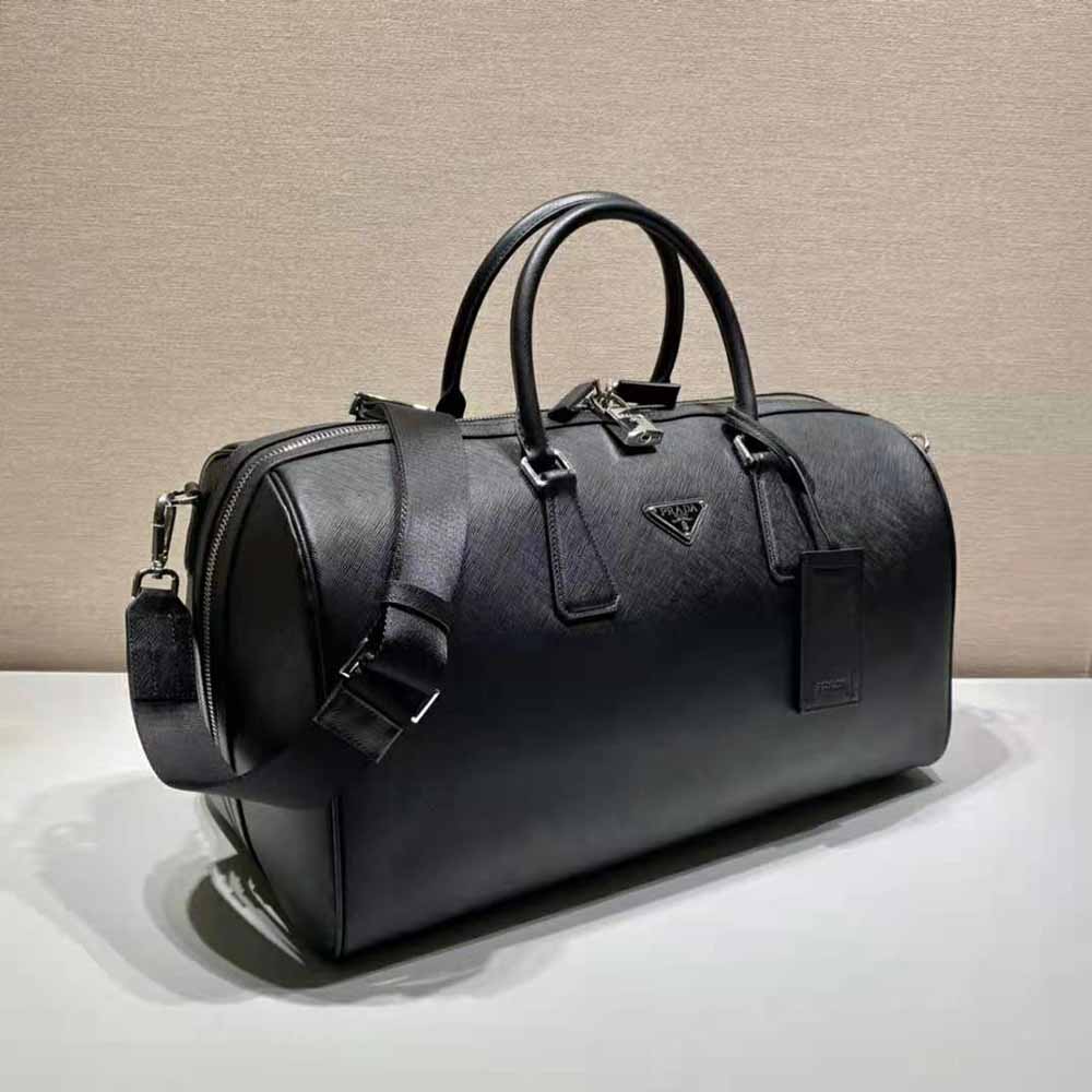 Prada Men Elegant Duffle Bag in Saffiano Leather Travel Bag-Black - image 5
