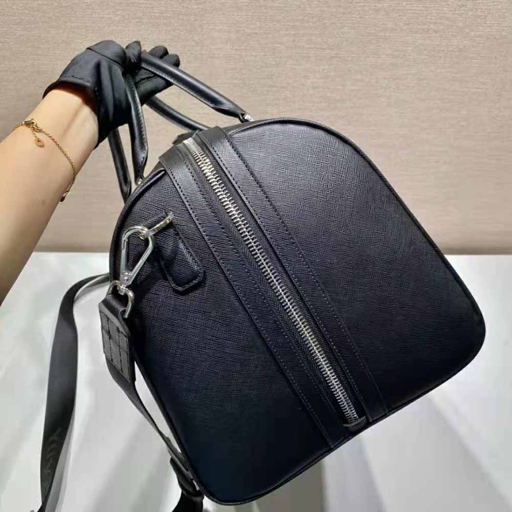 Prada Men Elegant Duffle Bag in Saffiano Leather Travel Bag-Black - image 7