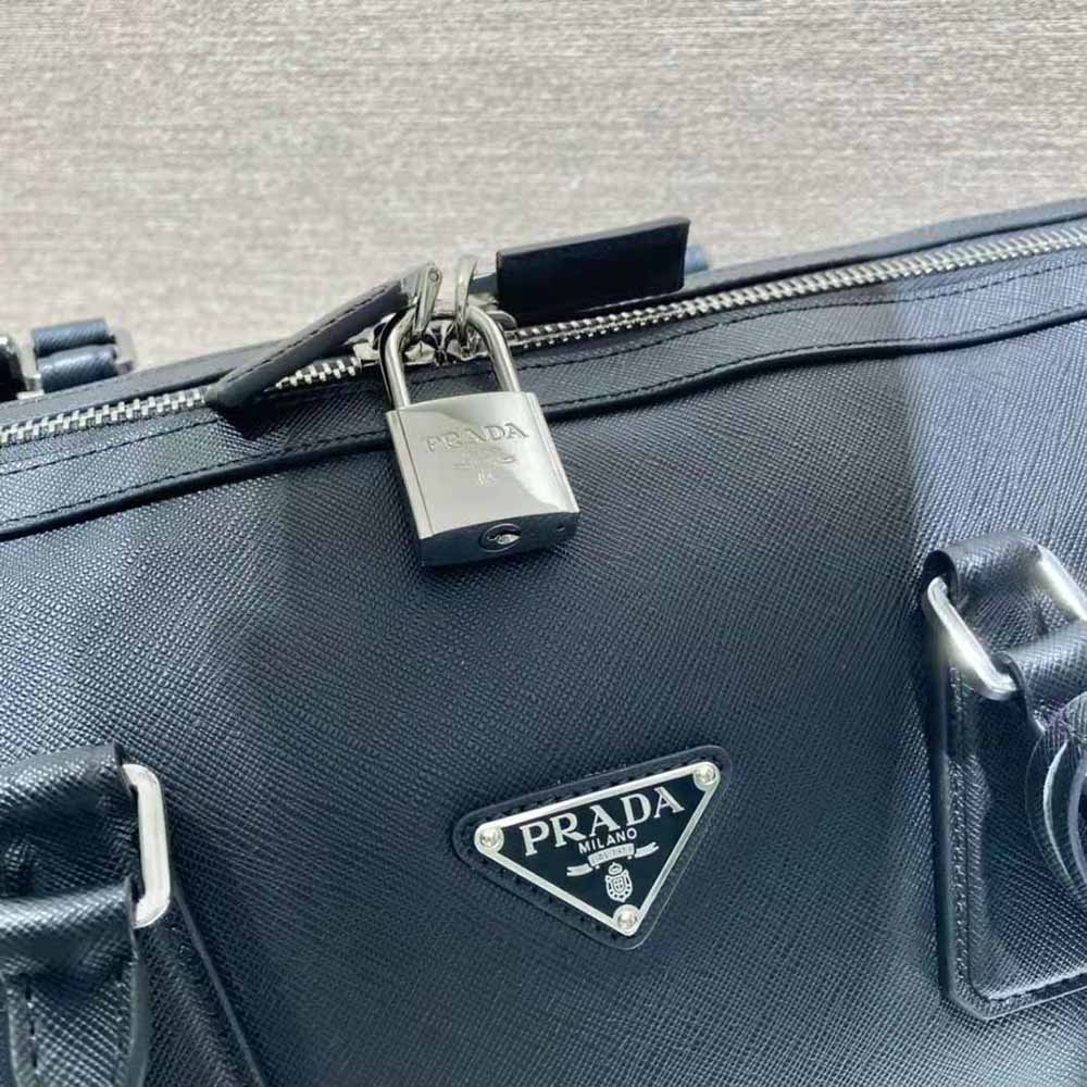 Prada Men Elegant Duffle Bag in Saffiano Leather Travel Bag-Black - image 8