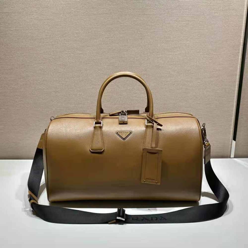 Prada Men Elegant Duffle Bag in Saffiano Leather Travel Bag-Brown - image 4