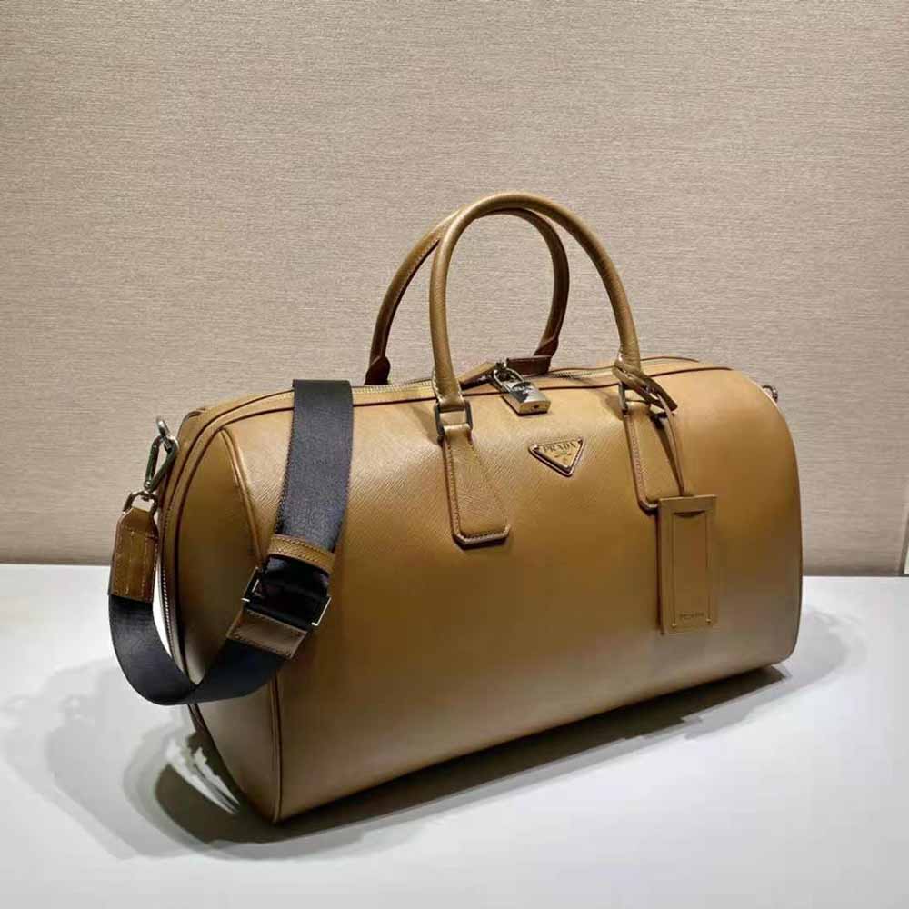 Prada Men Elegant Duffle Bag in Saffiano Leather Travel Bag-Brown - image 5