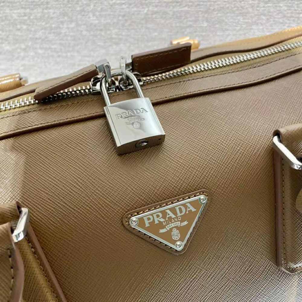 Prada Men Elegant Duffle Bag in Saffiano Leather Travel Bag-Brown - image 8