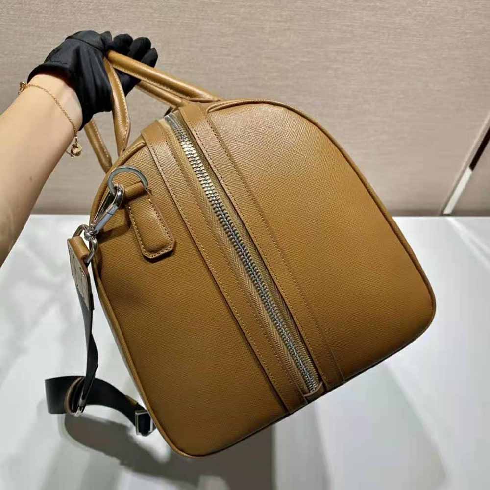 Prada Men Elegant Duffle Bag in Saffiano Leather Travel Bag-Brown - image 7