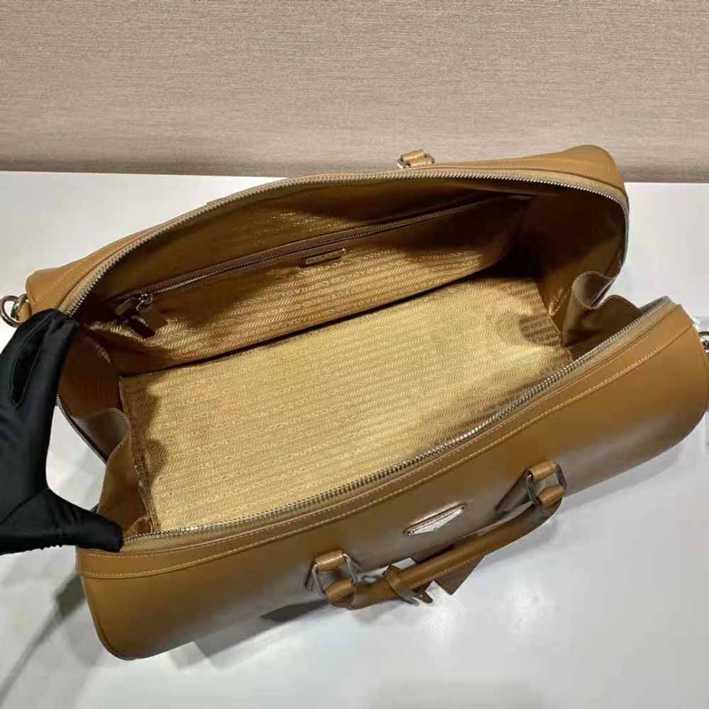 Prada Men Elegant Duffle Bag in Saffiano Leather Travel Bag-Brown - image 9