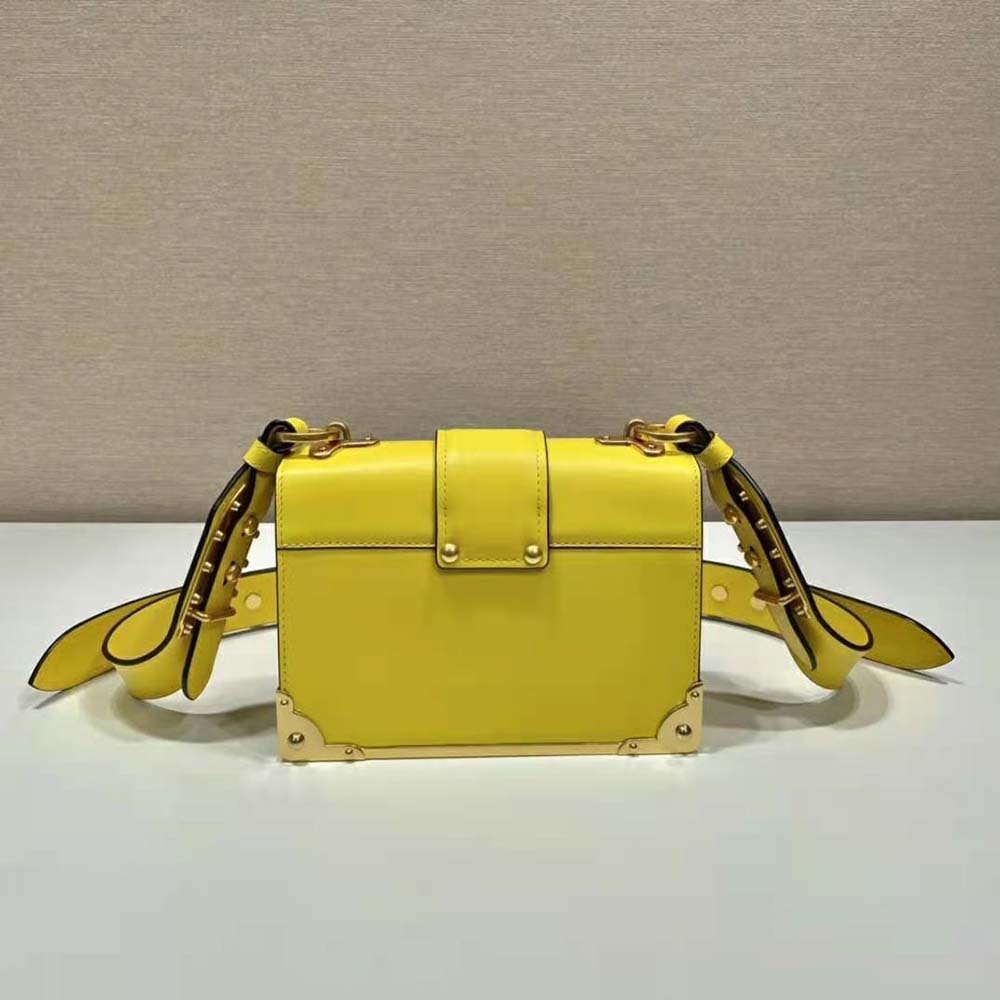 Side profile showing adjustable shoulder strap on Prada Woen Cahier Bag
