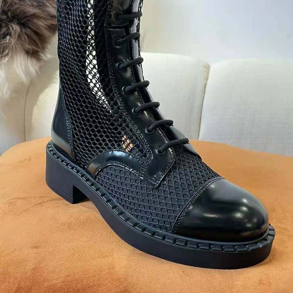 Prada Women Brushed Leather and Mesh Boots-Black - image 8
