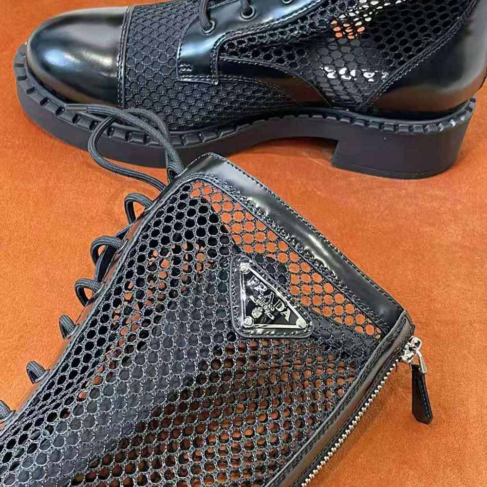 Prada Women Brushed Leather and Mesh Boots-Black - image 5