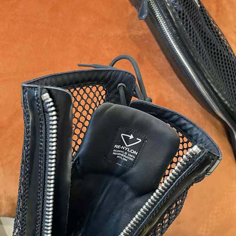 Prada Women Brushed Leather and Mesh Boots-Black - image 7