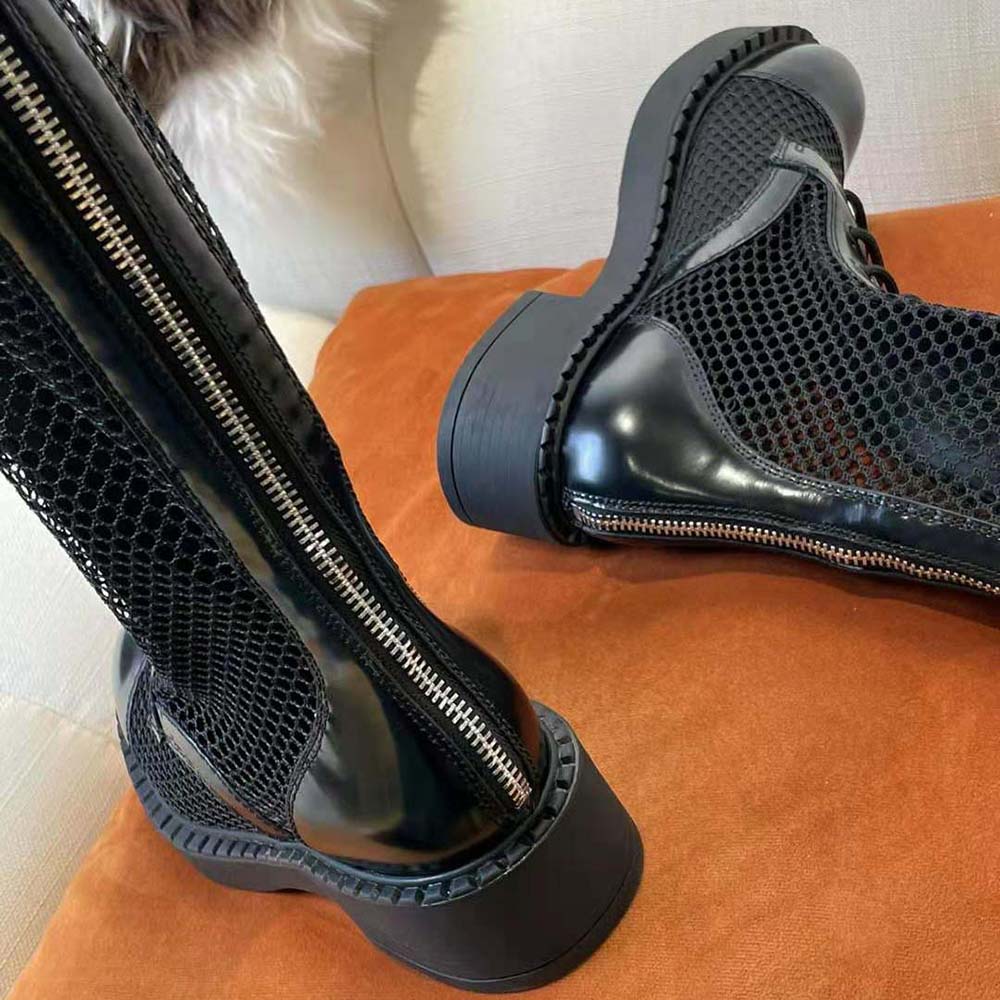 Prada Women Brushed Leather and Mesh Boots-Black - image 6