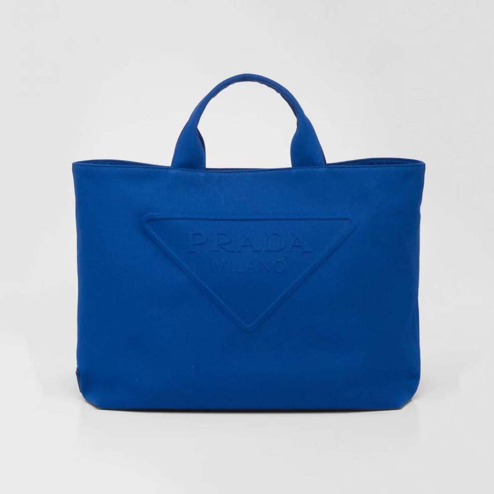Front view of Prada Women Canvas Tote Bag with Contemporary Take on Classic Beach Designs-Navy