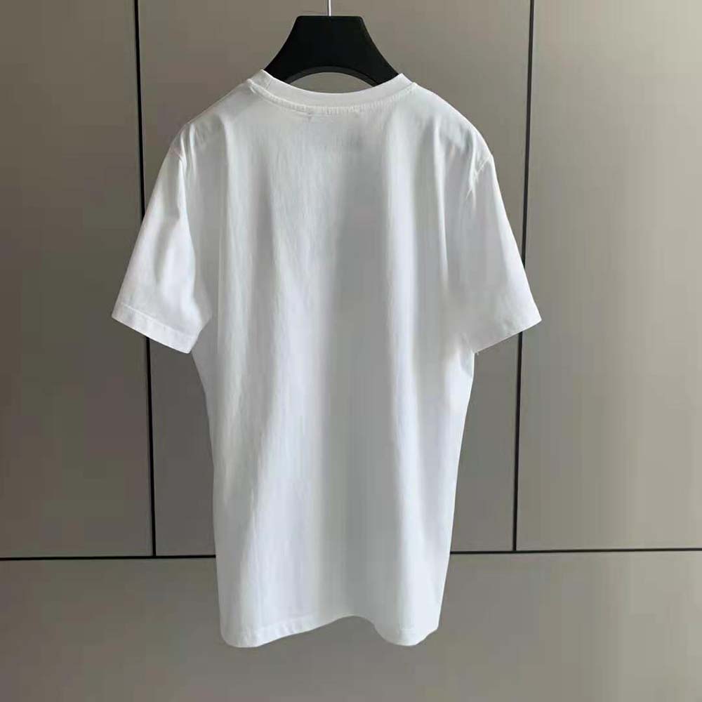 Side angle showing fit of Prada Men Classic Cotton Crew-Neck T-shirt-Red