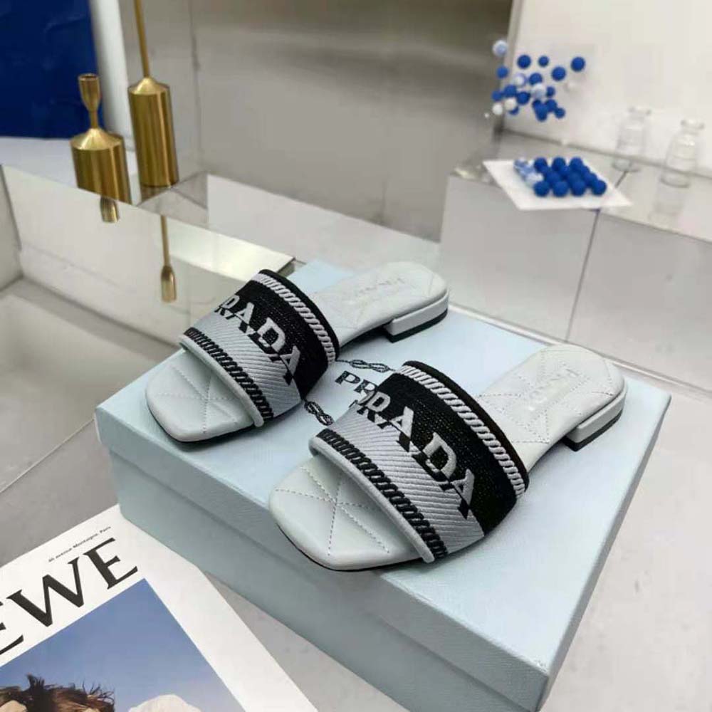 Prada Women Embroidered Fabric Slides-Blue - image 4