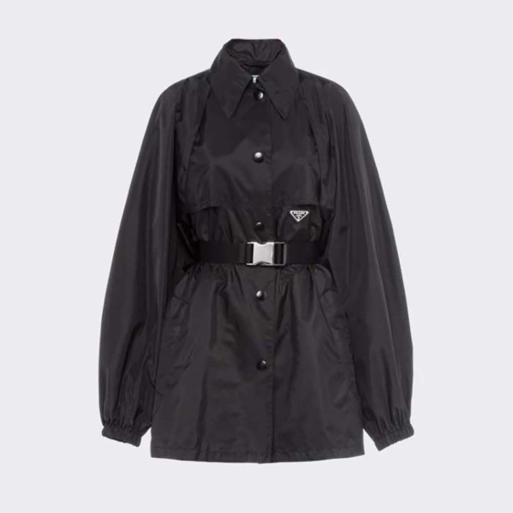 Front angle view of Prada Women Light Re-Nylon Safari Jacket-Black