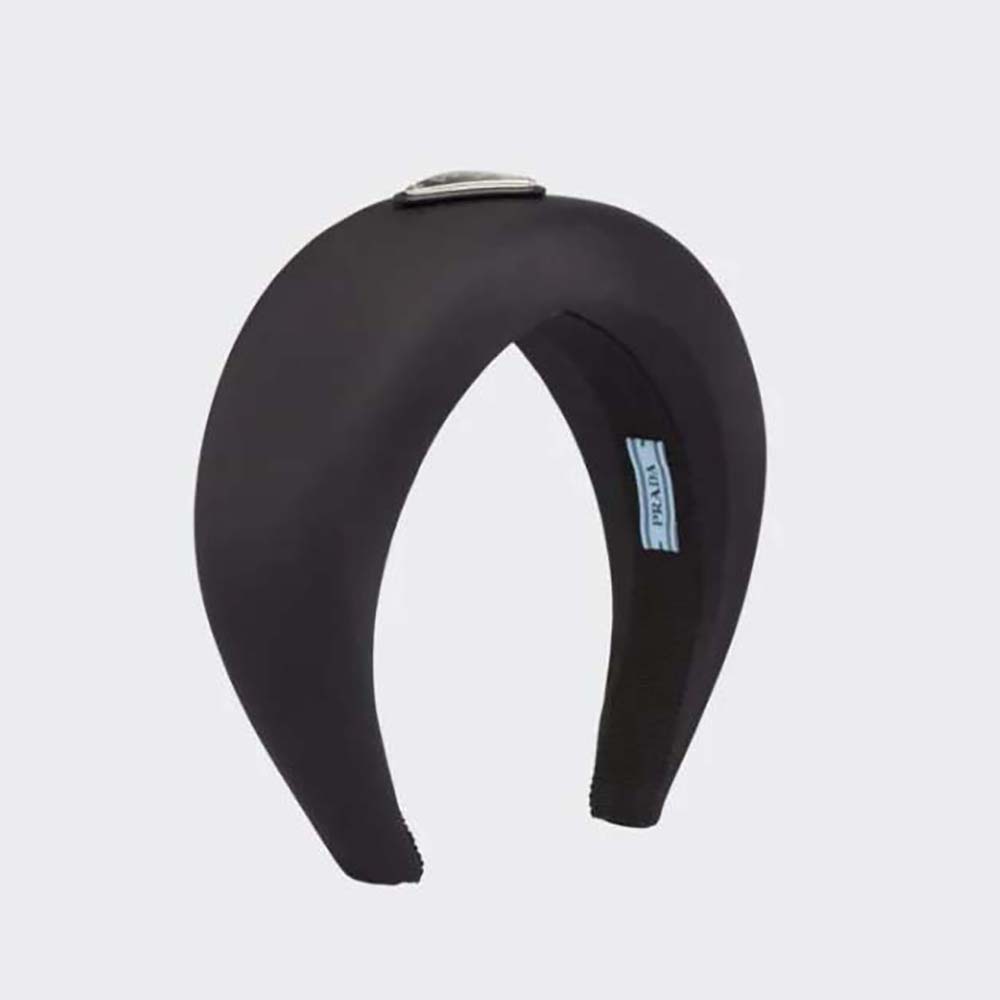 Front angle of Prada Women Oversized Puffy Re-Nylon Headband-Black