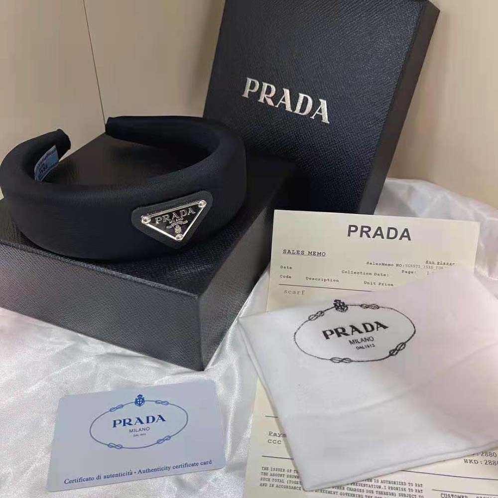 Side view showing flexible band of Prada Women Oversized Puffy Re-Nylon Headband-Black