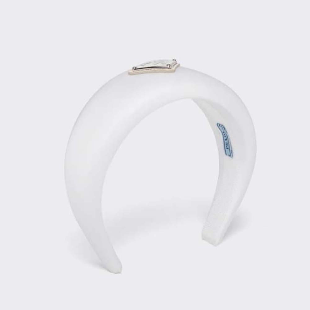 Front view of Prada Women Oversized Puffy Re-Nylon Headband-White