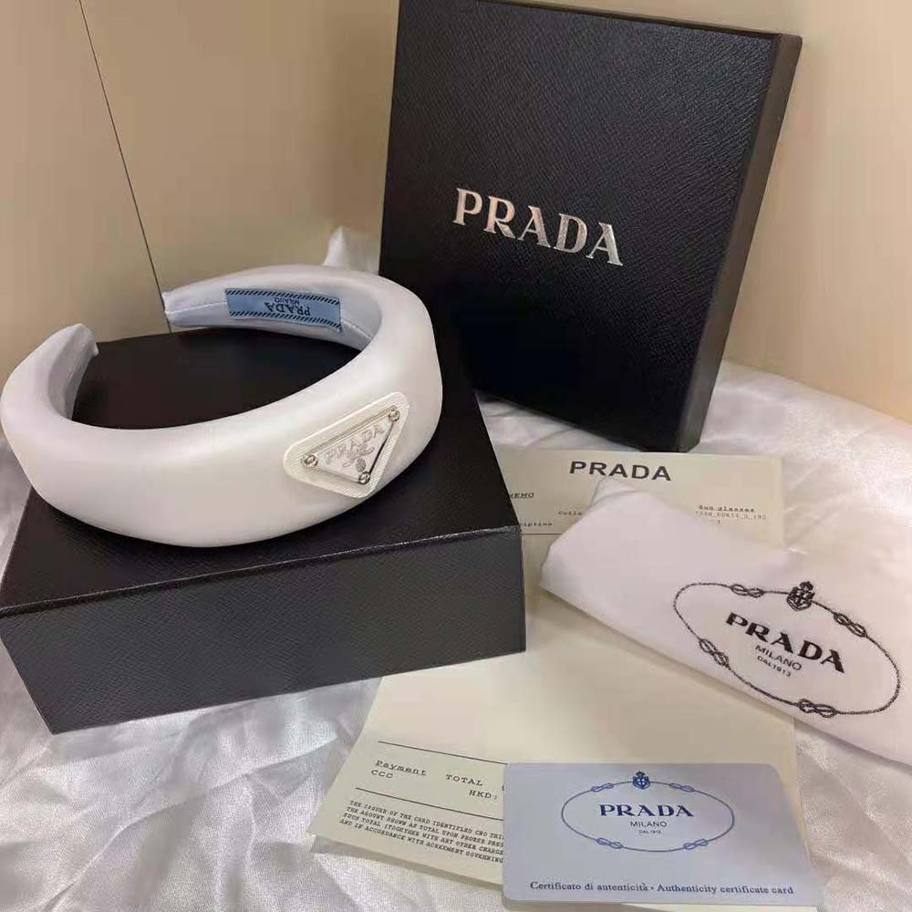 Side profile of Prada Women Oversized Puffy Re-Nylon Headband-White