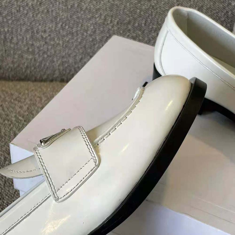 Prada Women Patent Leather Loafers in 25 mm Heel Height-White - image 7