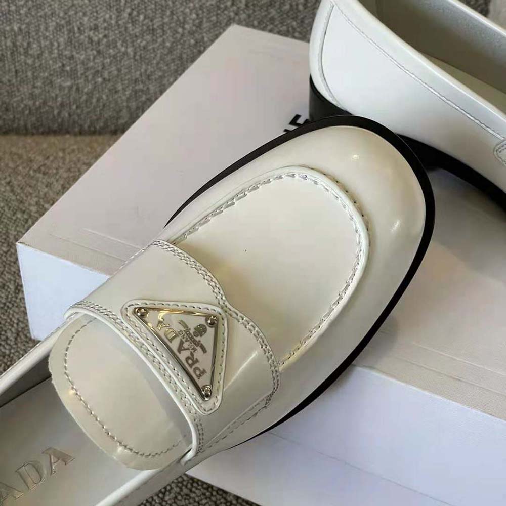 Prada Women Patent Leather Loafers in 25 mm Heel Height-White - image 6