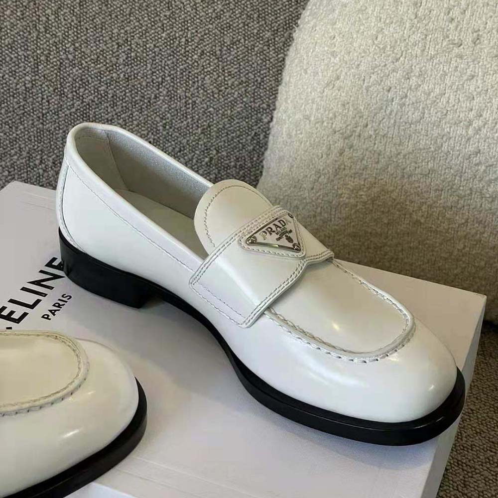 Prada Women Patent Leather Loafers in 25 mm Heel Height-White - image 5