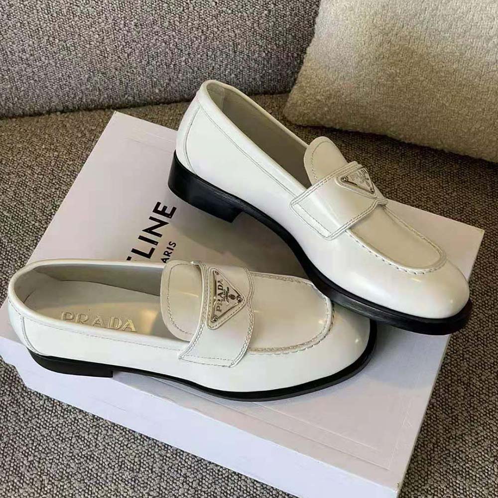 Prada Women Patent Leather Loafers in 25 mm Heel Height-White - image 4