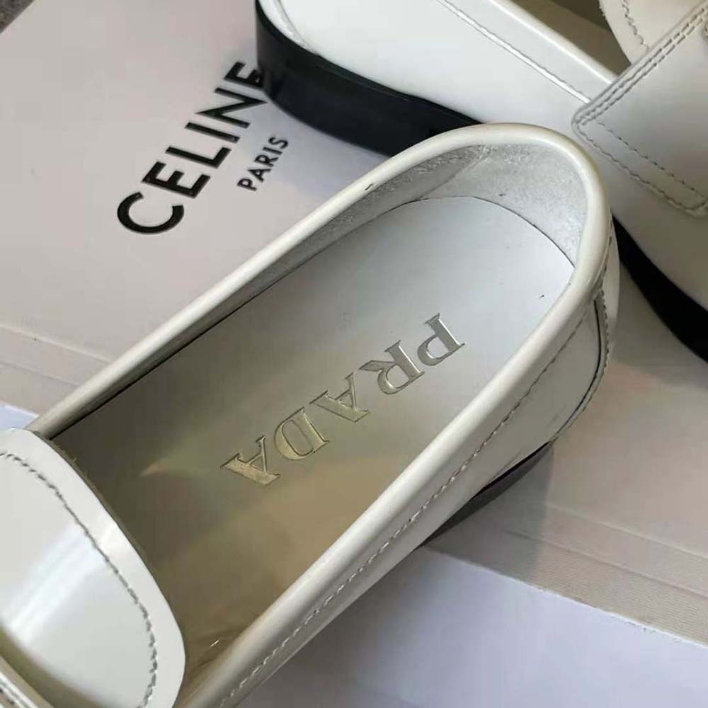 Prada Women Patent Leather Loafers in 25 mm Heel Height-White - image 9