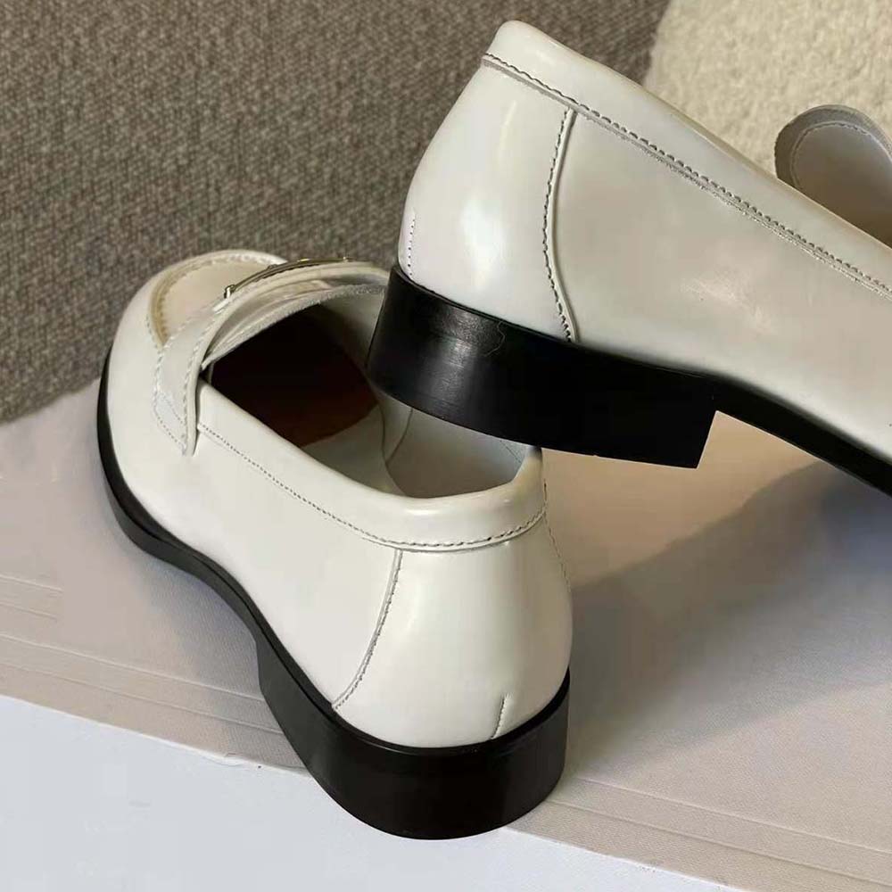 Prada Women Patent Leather Loafers in 25 mm Heel Height-White - image 8