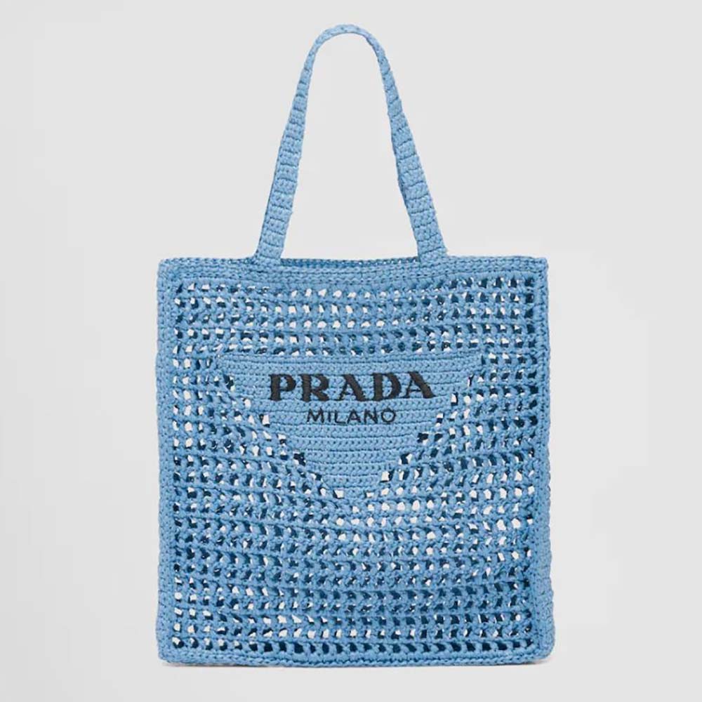 Front view of Prada Women Raffia Tote Bag with A Soft-Blue
