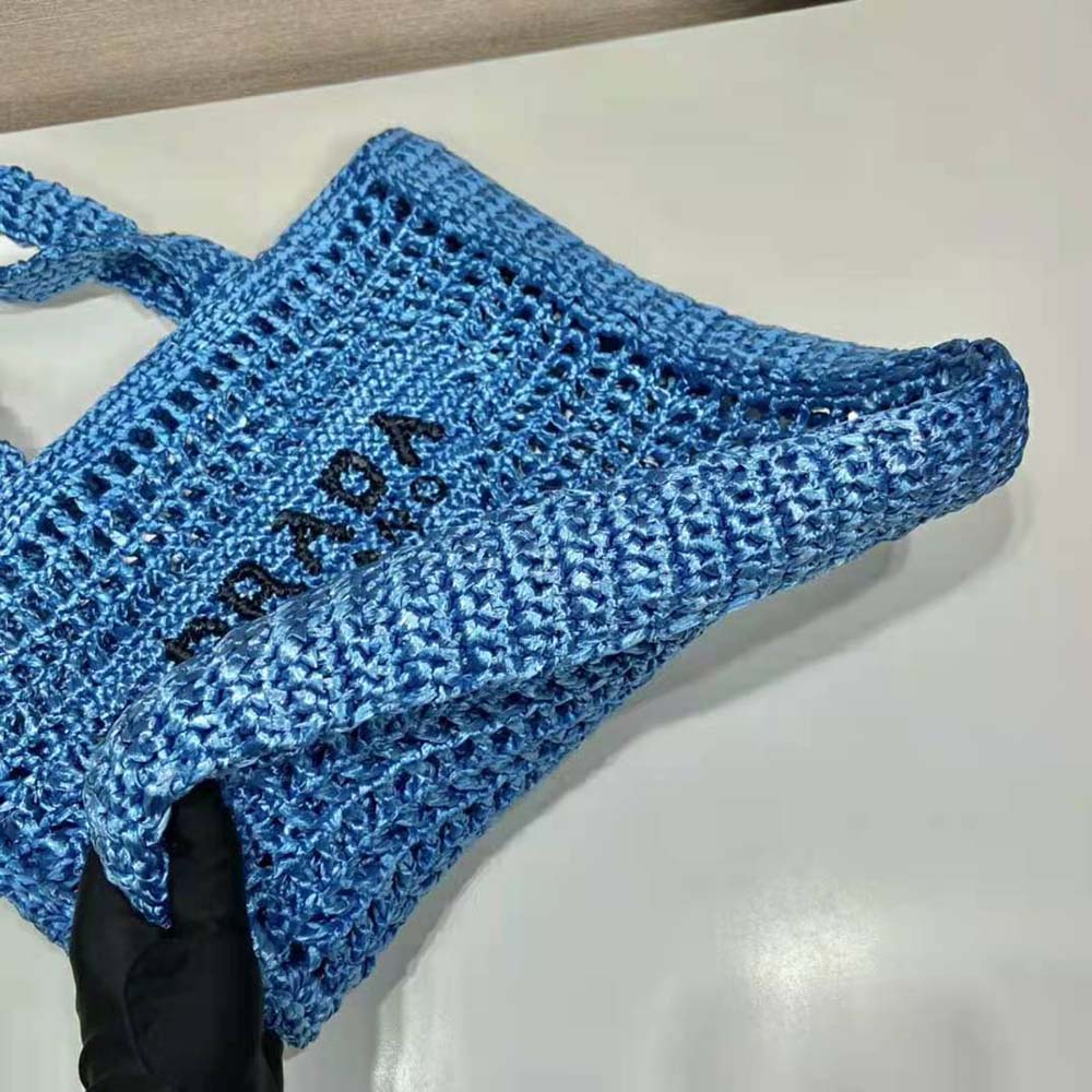 Prada Women Raffia Tote Bag with A Soft-Blue - image 5