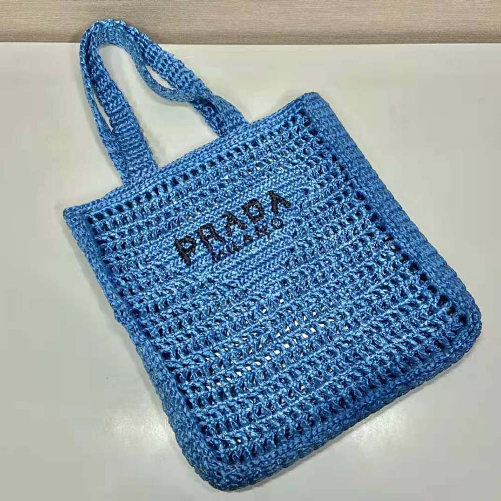 Prada Women Raffia Tote Bag with A Soft-Blue - image 4