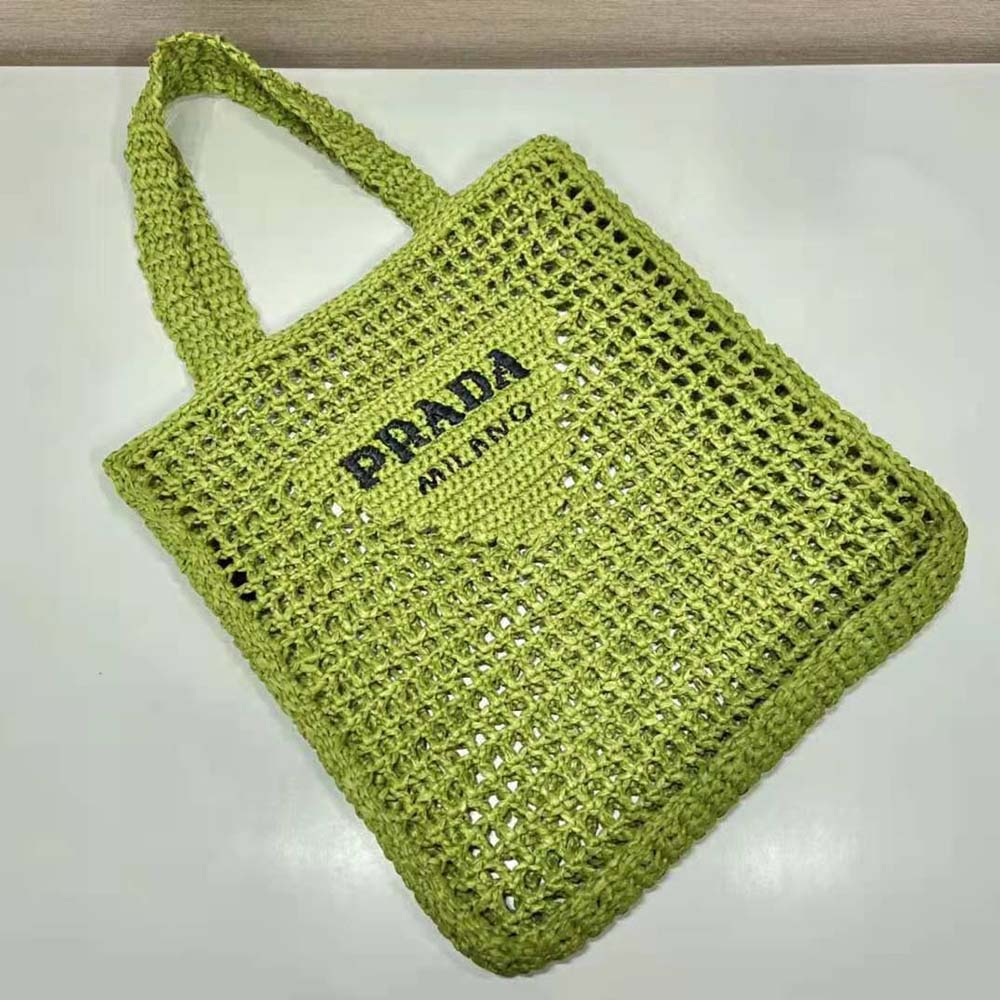 Prada Women Raffia Tote Bag with A Soft-Lime - image 5