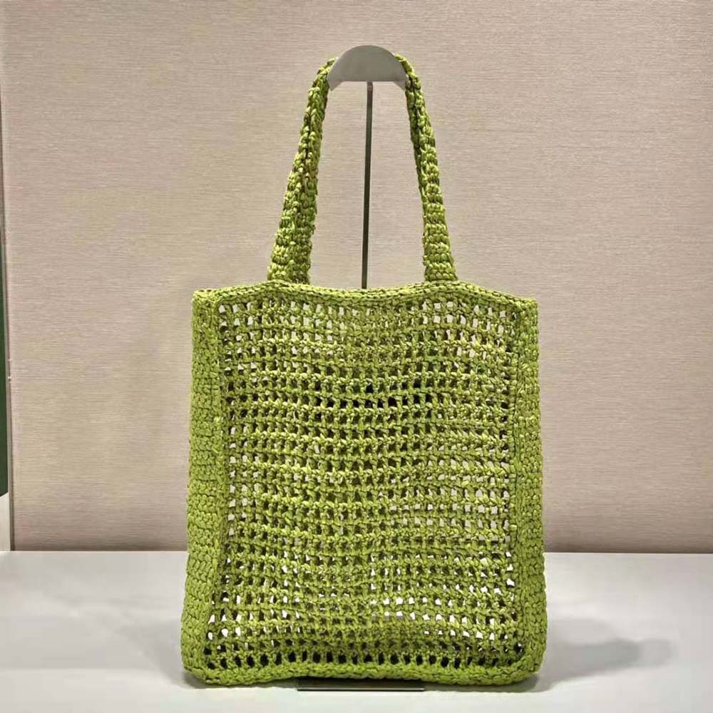 Prada Women Raffia Tote Bag with A Soft-Lime - image 4