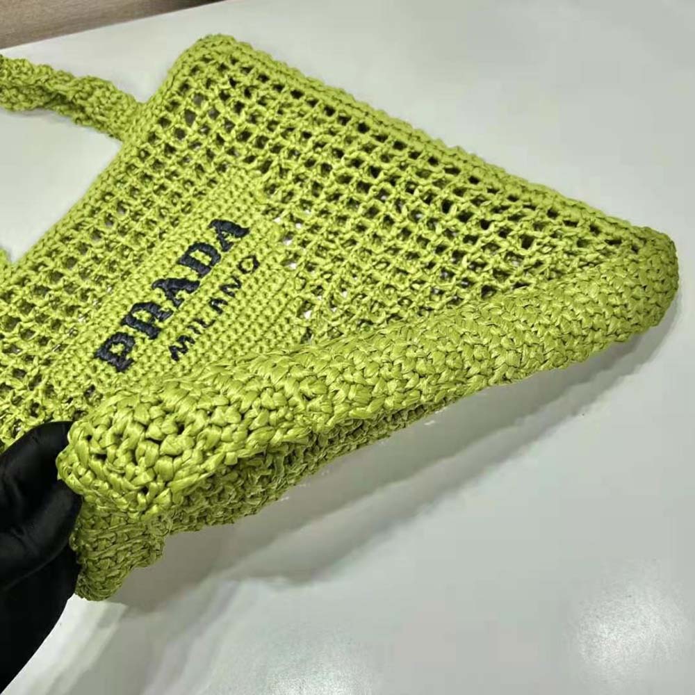 Prada Women Raffia Tote Bag with A Soft-Lime - image 6