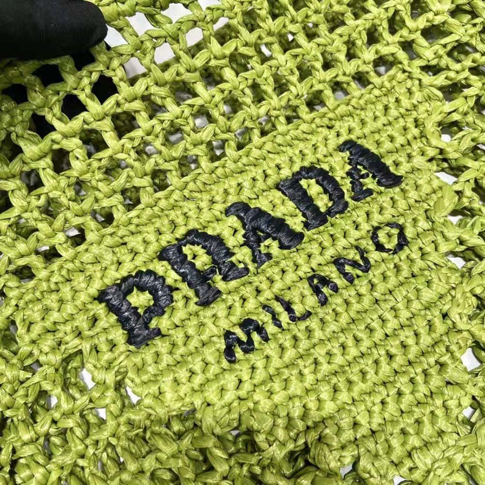 Prada Women Raffia Tote Bag with A Soft-Lime - image 9