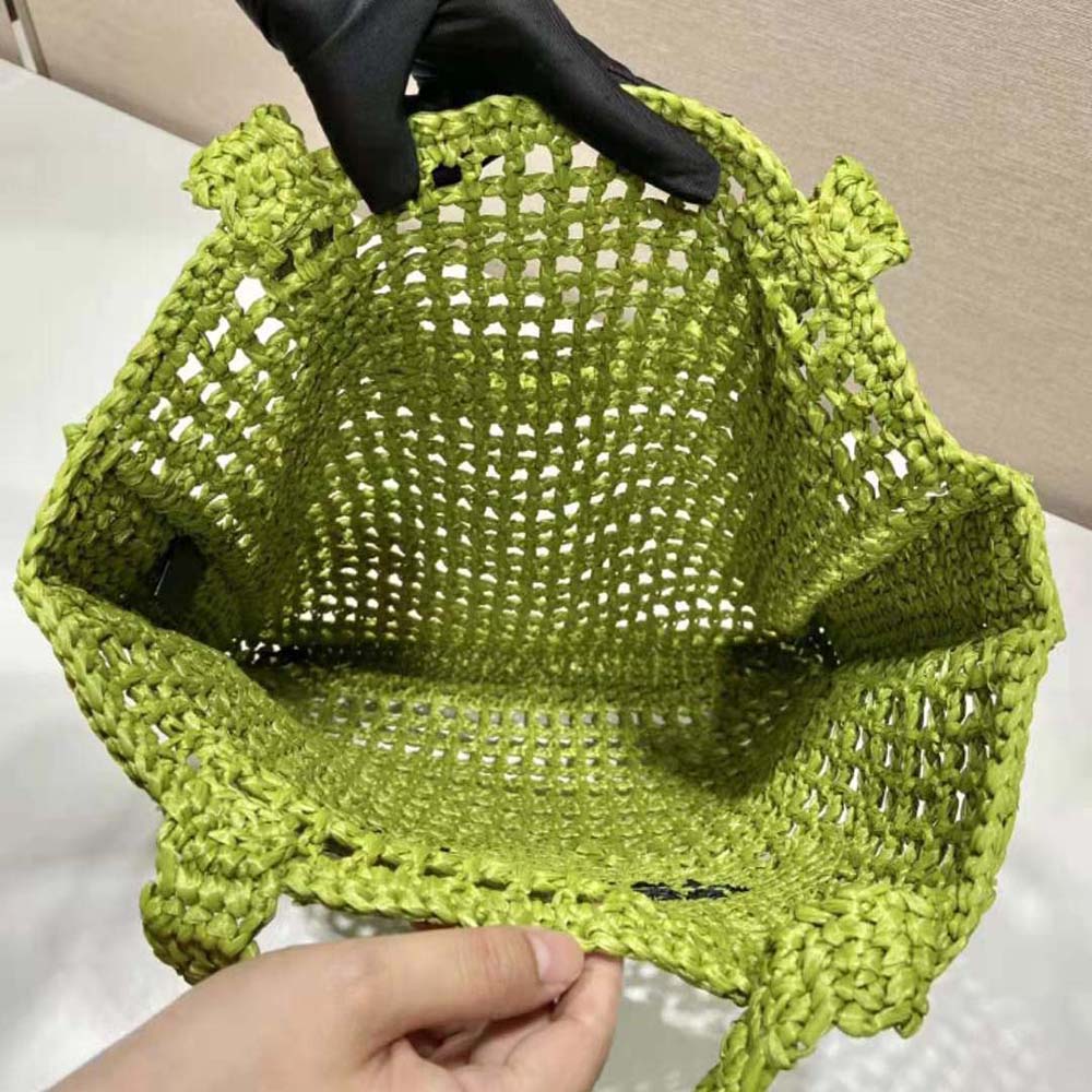 Prada Women Raffia Tote Bag with A Soft-Lime - image 8