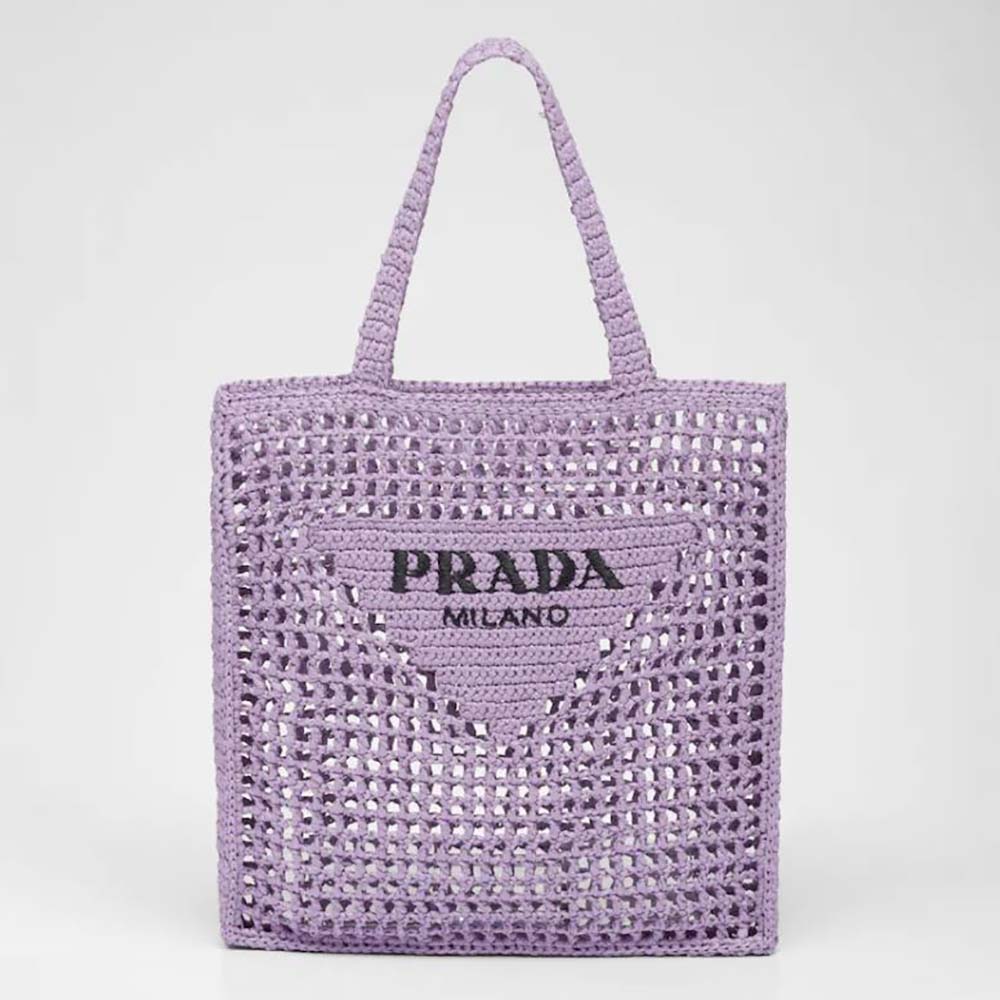 Front view of Prada Women Raffia Tote Bag with A Soft-Purple