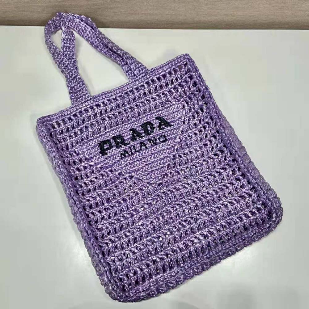 Prada Women Raffia Tote Bag with A Soft-Purple - image 4