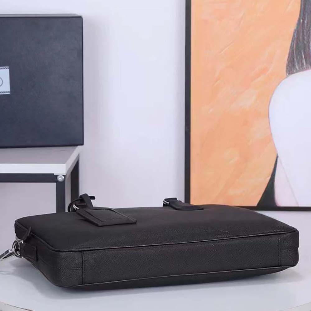 Prada Men Saffiano Leather Black Briefcase Bag - image 4